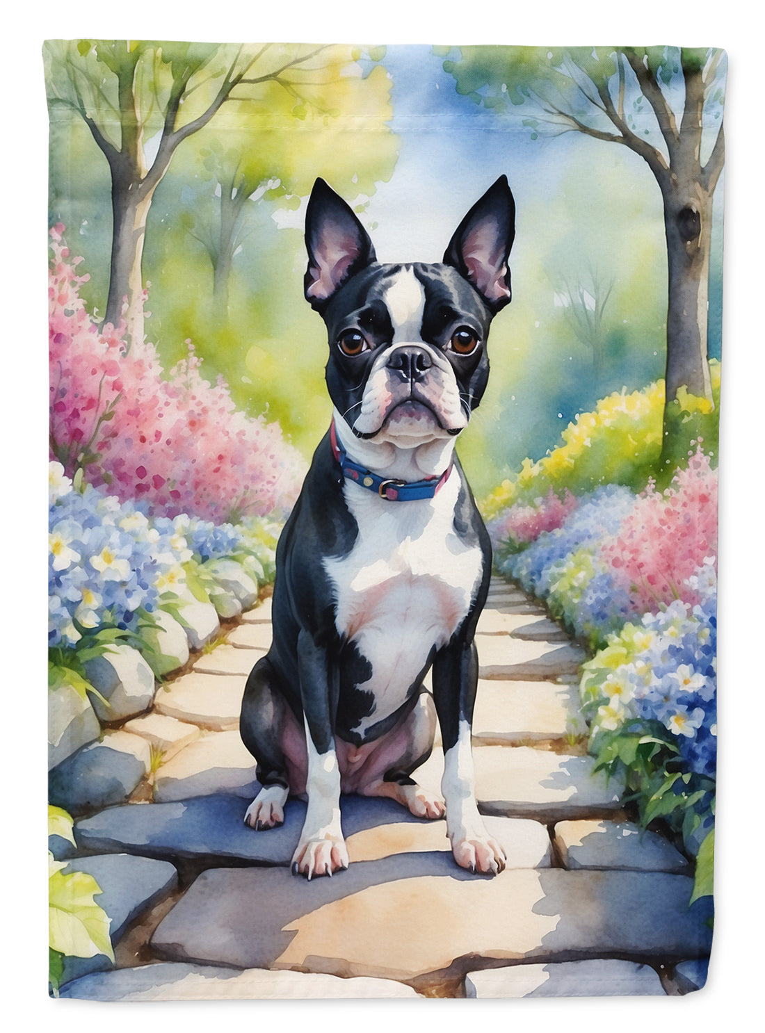 Boston Terrier Spring Path Garden Flag Mailbox Decorative Yard Banner Outside Patio Artwork for Flower Beds, Garden Size, Multicolor