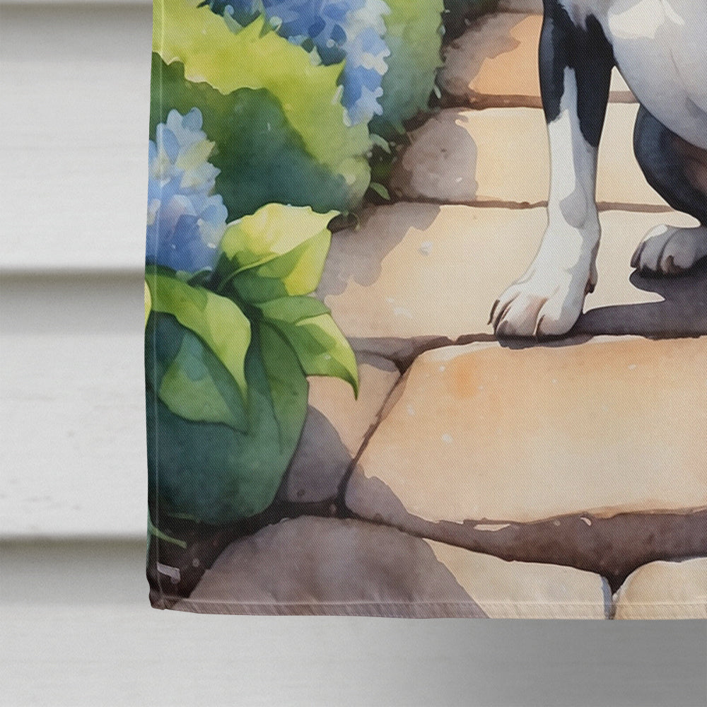 Boston Terrier Spring Path House Flag 28x40 Porch Sleeve Pole Decorative Outside Yard Banner Artwork Wall Hanging, Polyester