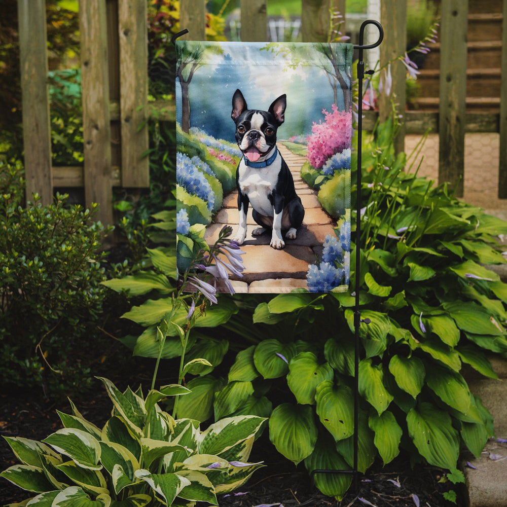 Boston Terrier Spring Path Garden Flag Mailbox Decorative Yard Banner Outside Patio Artwork for Flower Beds, Garden Size, Multicolor