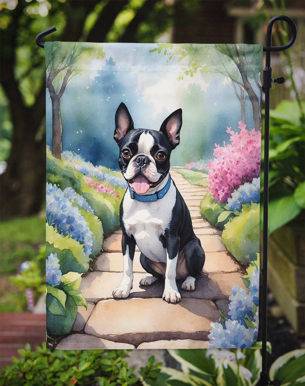 Boston Terrier Spring Path Garden Flag Mailbox Decorative Yard Banner Outside Patio Artwork for Flower Beds, Garden Size, Multicolor