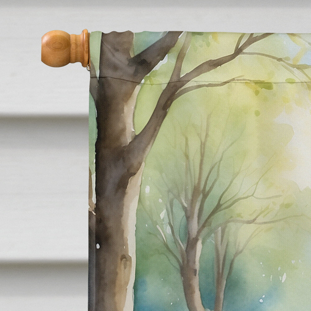 Bouvier des Flandres Spring Path House Flag 28x40 Porch Sleeve Pole Decorative Outside Yard Banner Artwork Wall Hanging, Polyester