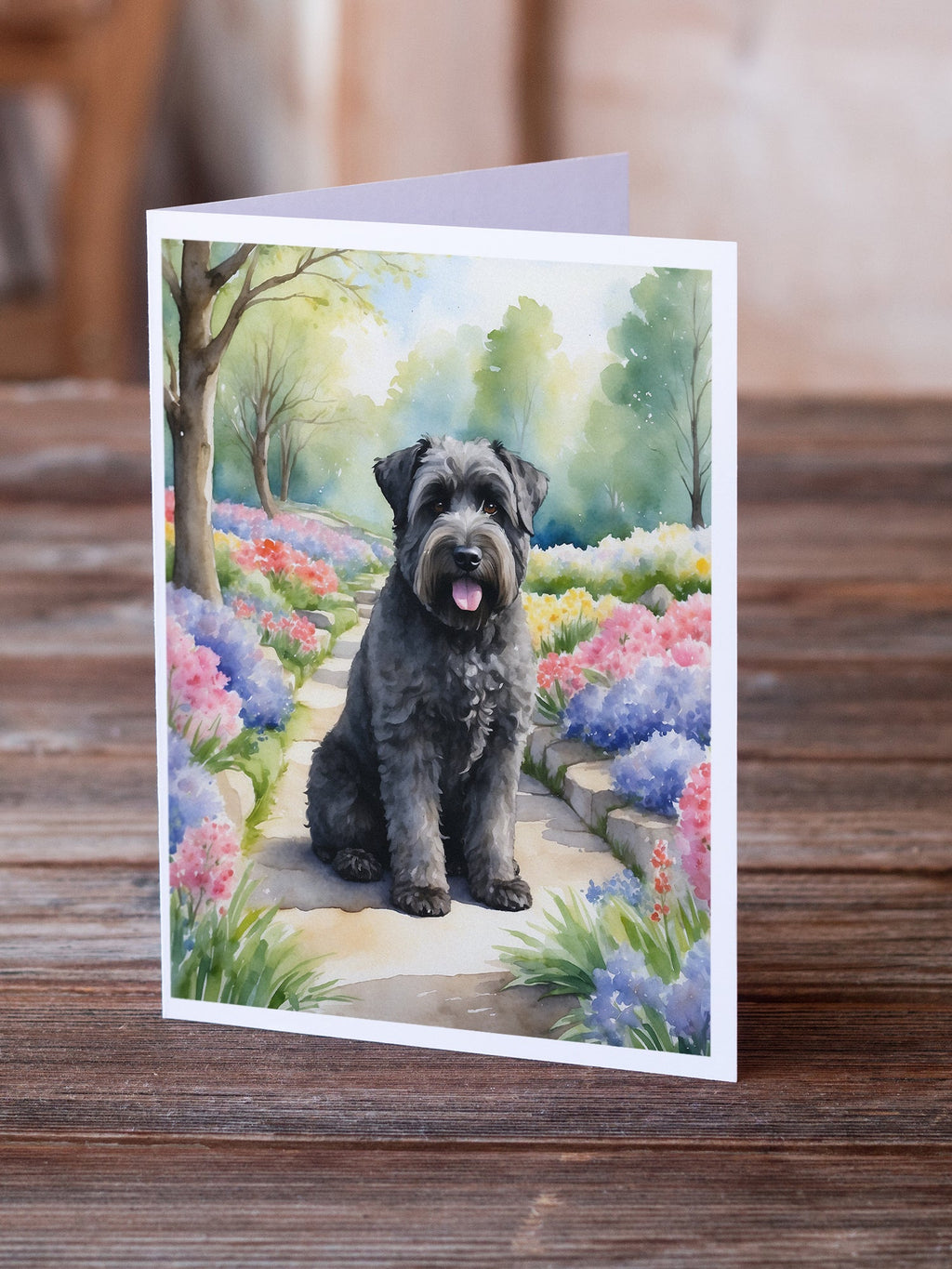 Bouvier des Flandres Spring Path Greeting Cards Pack of 8 Blank Cards with Envelopes Whimsical A7 Size 5x7