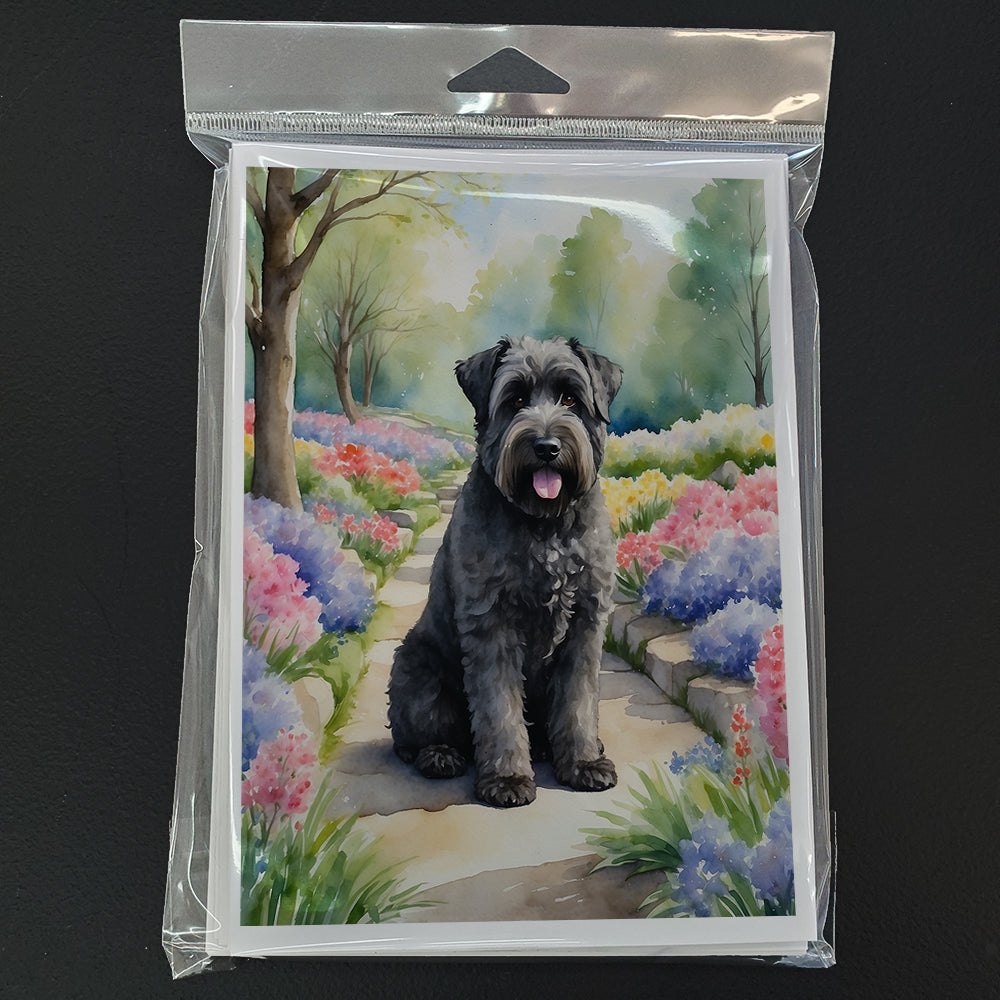 Bouvier des Flandres Spring Path Greeting Cards Pack of 8 Blank Cards with Envelopes Whimsical A7 Size 5x7