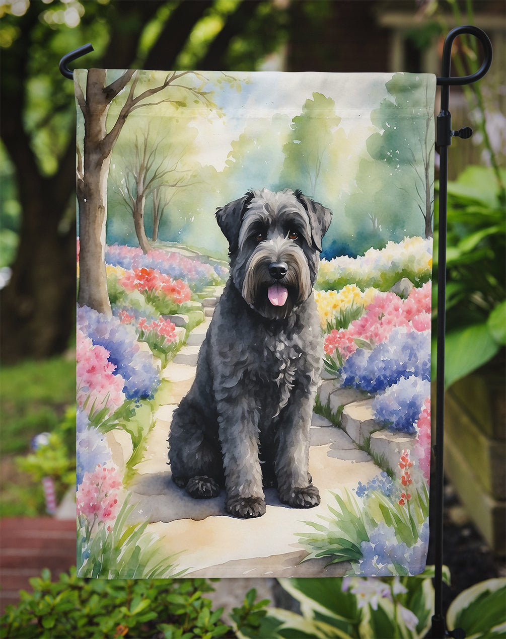 Bouvier des Flandres Spring Path Garden Flag Mailbox Decorative Yard Banner Outside Patio Artwork for Flower Beds, Garden Size, Multicolor
