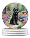 Bouvier des Flandres Spring Path Large Sandstone Coasters Pack of 4 Absorbent Round Coasters Decor Gifts for Men or Women, 4 in, Multicolor