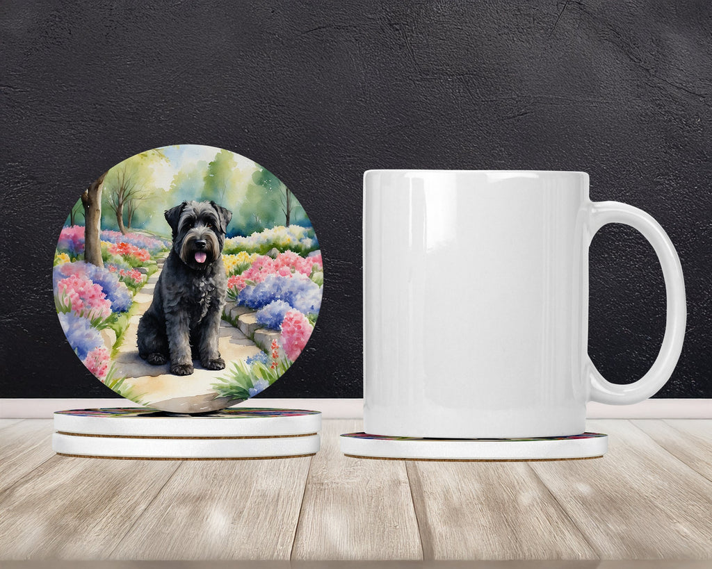Bouvier des Flandres Spring Path Large Sandstone Coasters Pack of 4 Absorbent Round Coasters Decor Gifts for Men or Women, 4 in, Multicolor