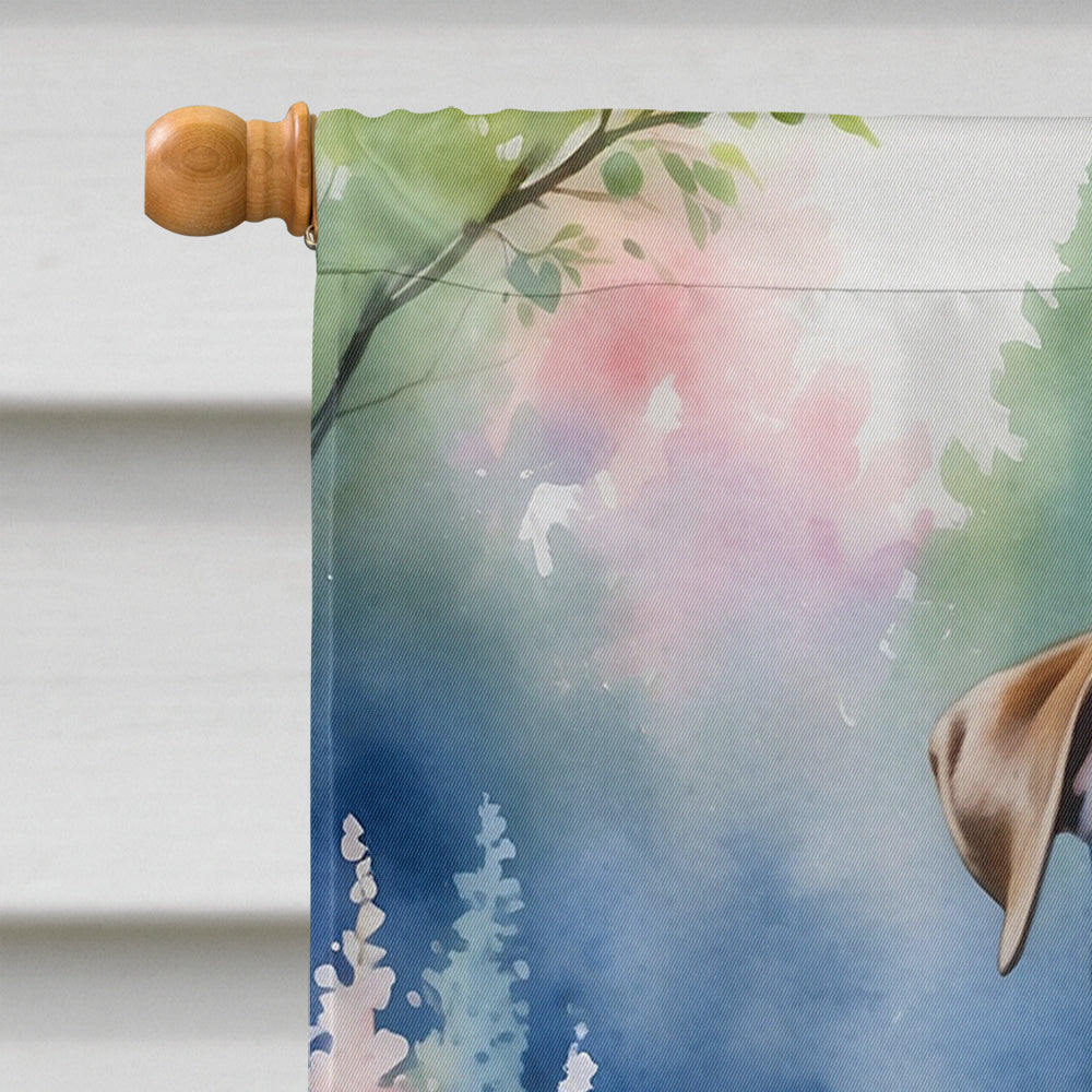 White Boxer Spring Path House Flag 28x40 Porch Sleeve Pole Decorative Outside Yard Banner Artwork Wall Hanging, Polyester