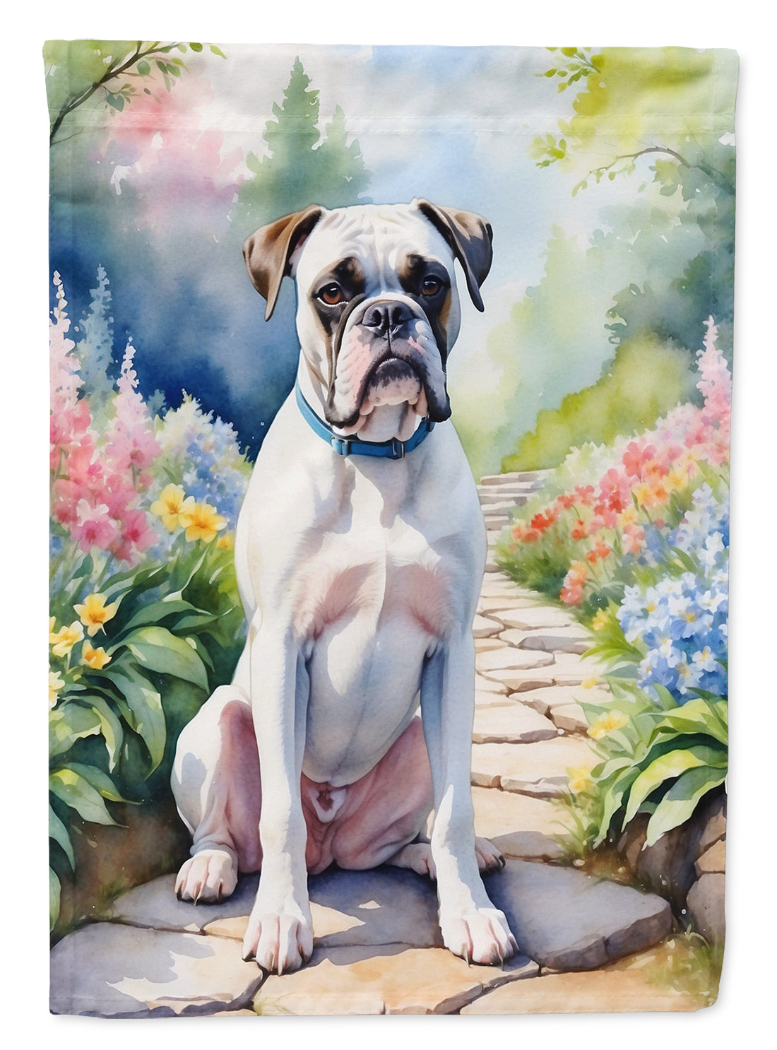 White Boxer Spring Path Garden Flag Mailbox Decorative Yard Banner Outside Patio Artwork for Flower Beds, Garden Size, Multicolor