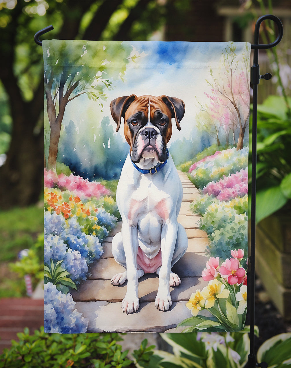 Boxer Spring Path Garden Flag Mailbox Decorative Yard Banner Outside Patio Artwork for Flower Beds, Garden Size, Multicolor
