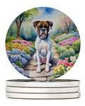 Boxer Spring Path Large Sandstone Coasters Pack of 4 Absorbent Round Coasters Decor Gifts for Men or Women, 4 in, Multicolor