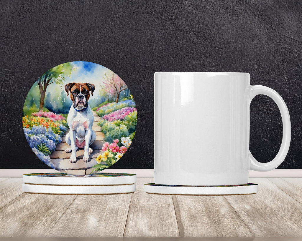 Boxer Spring Path Large Sandstone Coasters Pack of 4 Absorbent Round Coasters Decor Gifts for Men or Women, 4 in, Multicolor