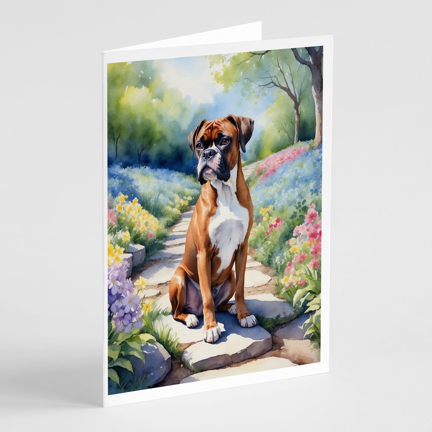Boxer Spring Path Greeting Cards Pack of 8 Blank Cards with Envelopes Whimsical A7 Size 5x7