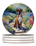 Boxer Spring Path Large Sandstone Coasters Pack of 4 Absorbent Round Coasters Decor Gifts for Men or Women, 4 in, Multicolor