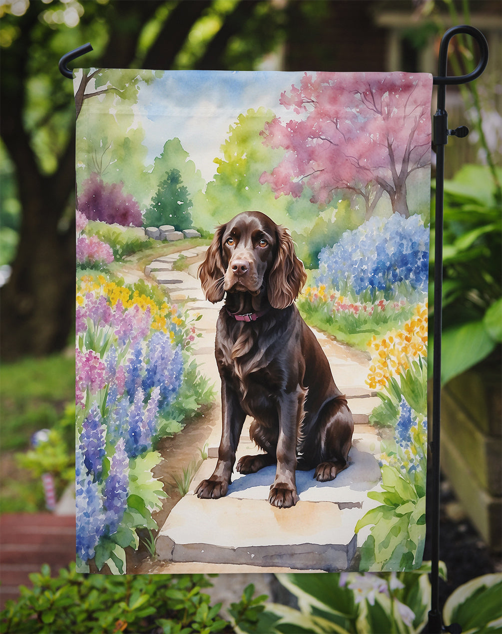 Boykin Spaniel Spring Path Garden Flag Mailbox Decorative Yard Banner Outside Patio Artwork for Flower Beds, Garden Size, Multicolor
