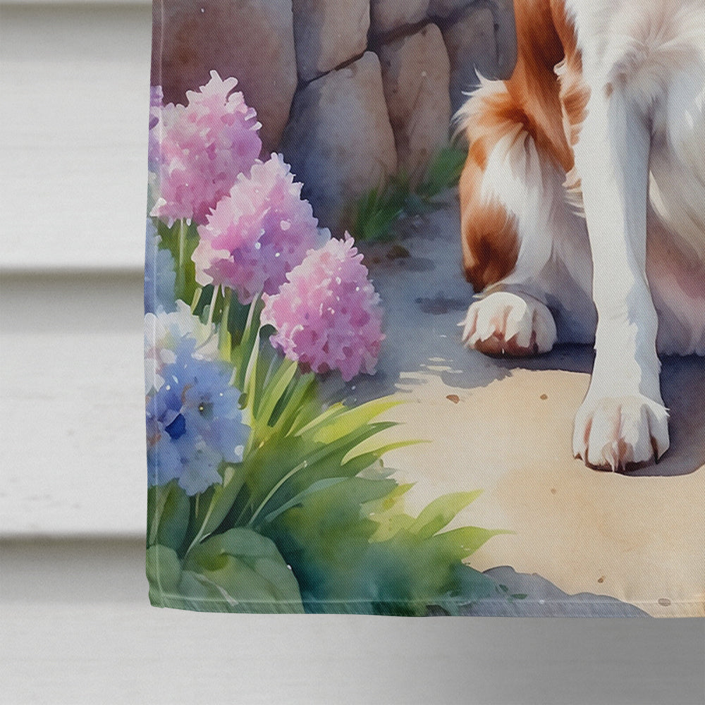 Brittany Spaniel Spring Path House Flag 28x40 Porch Sleeve Pole Decorative Outside Yard Banner Artwork Wall Hanging, Polyester