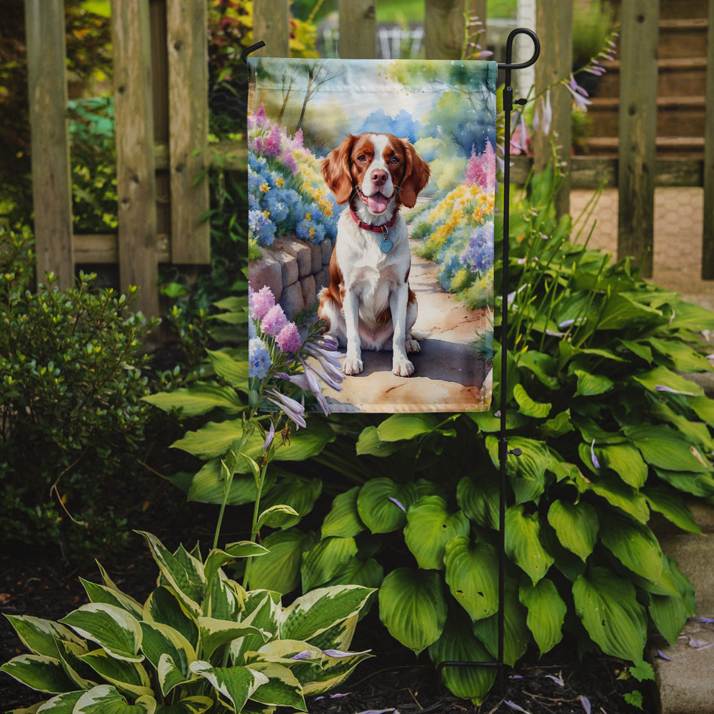 Brittany Spaniel Spring Path Garden Flag Mailbox Decorative Yard Banner Outside Patio Artwork for Flower Beds, Garden Size, Multicolor