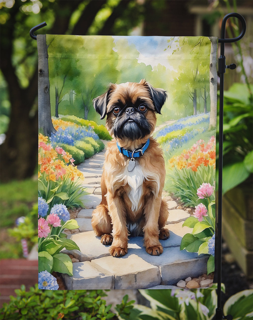 Brussels Griffon Spring Path Garden Flag Mailbox Decorative Yard Banner Outside Patio Artwork for Flower Beds, Garden Size, Multicolor
