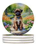 Brussels Griffon Spring Path Large Sandstone Coasters Pack of 4 Absorbent Round Coasters Decor Gifts for Men or Women, 4 in, Multicolor
