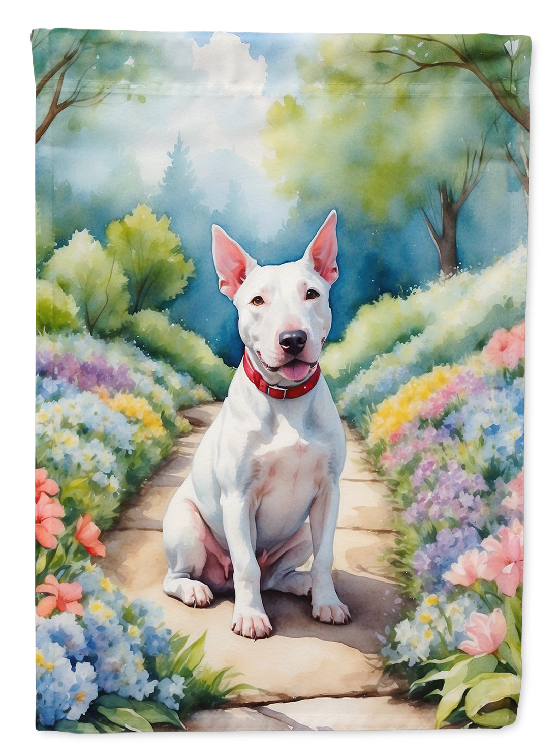 Bull Terrier Spring Path Garden Flag Mailbox Decorative Yard Banner Outside Patio Artwork for Flower Beds, Garden Size, Multicolor