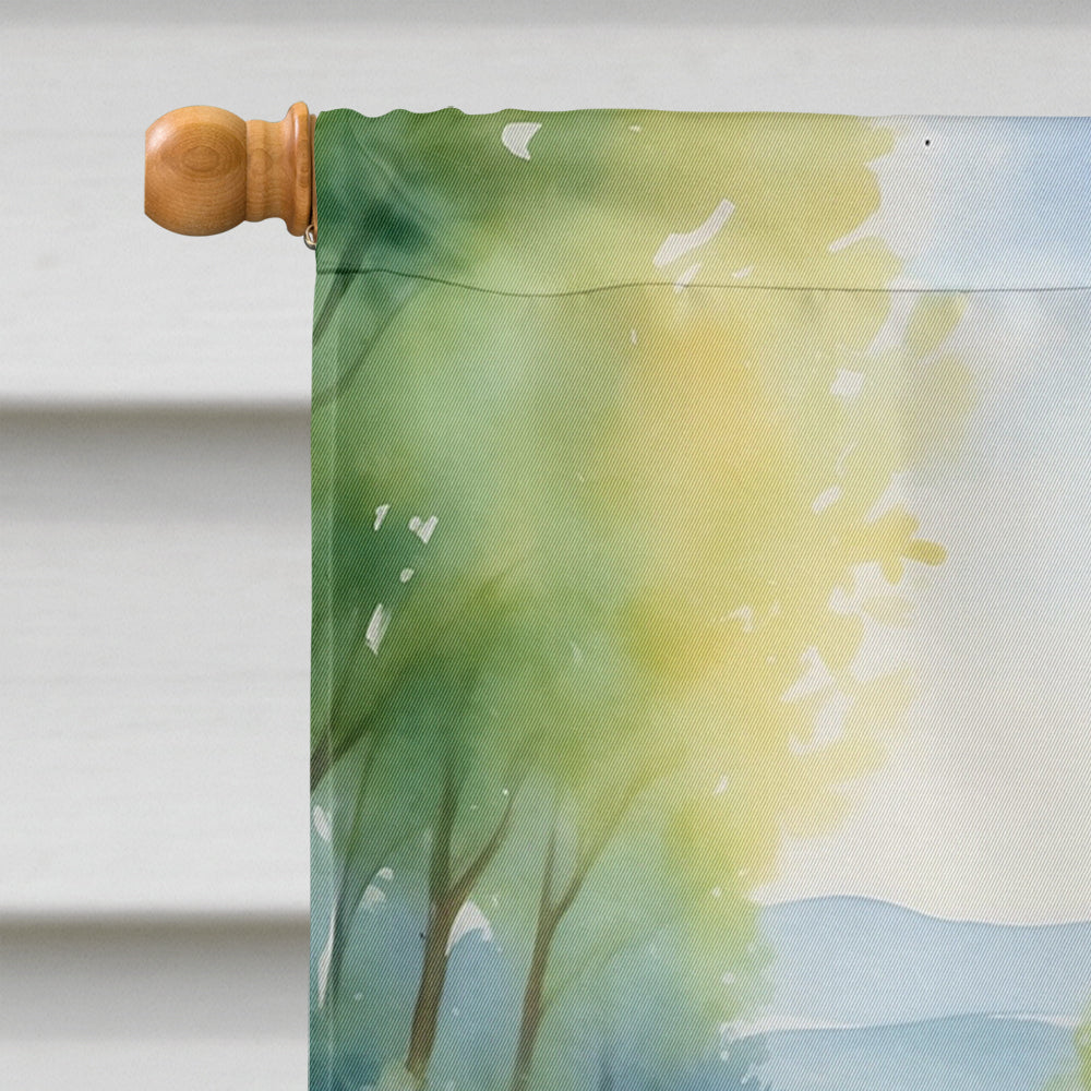 Bull Terrier Spring Path House Flag 28x40 Porch Sleeve Pole Decorative Outside Yard Banner Artwork Wall Hanging, Polyester