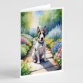 Bull Terrier Spring Path Greeting Cards Pack of 8 Blank Cards with Envelopes Whimsical A7 Size 5x7