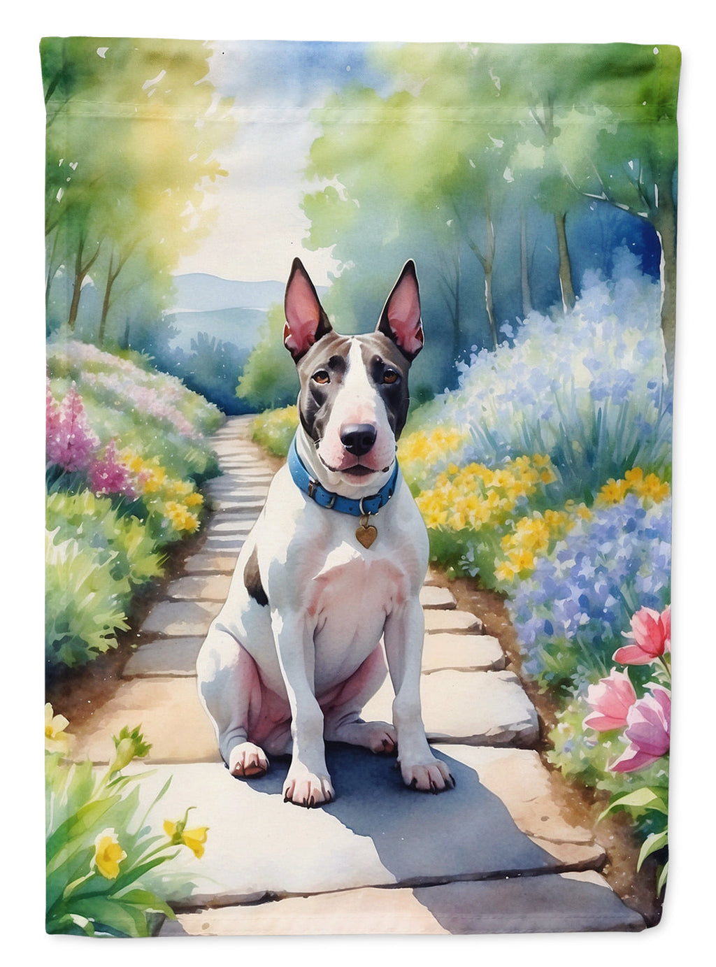 Bull Terrier Spring Path Garden Flag Mailbox Decorative Yard Banner Outside Patio Artwork for Flower Beds, Garden Size, Multicolor