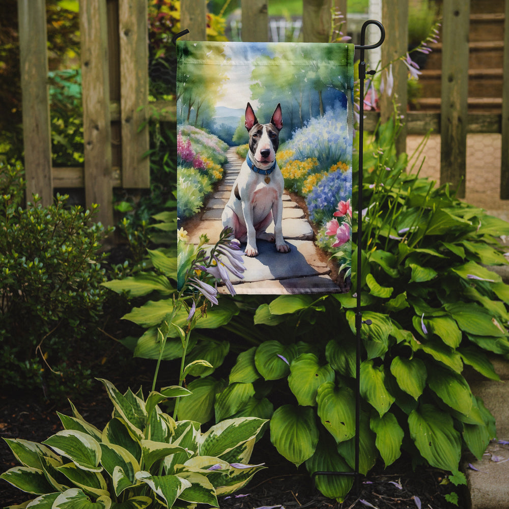 Bull Terrier Spring Path Garden Flag Mailbox Decorative Yard Banner Outside Patio Artwork for Flower Beds, Garden Size, Multicolor