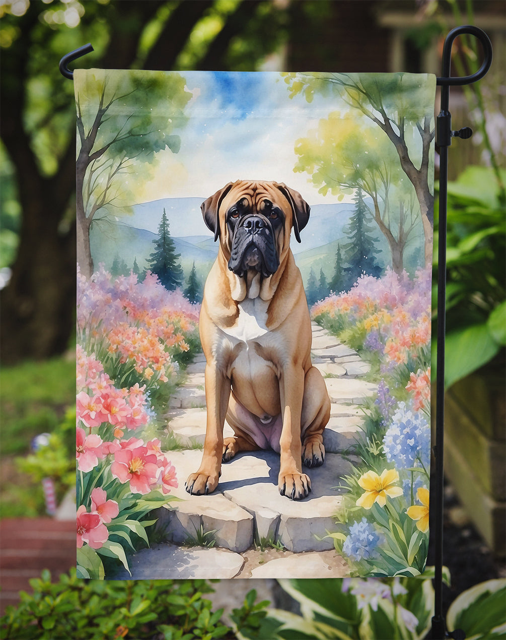 Bullmastiff Spring Path Garden Flag Mailbox Decorative Yard Banner Outside Patio Artwork for Flower Beds, Garden Size, Multicolor