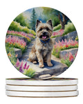 Cairn Terrier Spring Path Large Sandstone Coasters Pack of 4 Absorbent Round Coasters Decor Gifts for Men or Women, 4 in, Multicolor