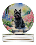 Cairn Terrier Spring Path Large Sandstone Coasters Pack of 4 Absorbent Round Coasters Decor Gifts for Men or Women, 4 in, Multicolor