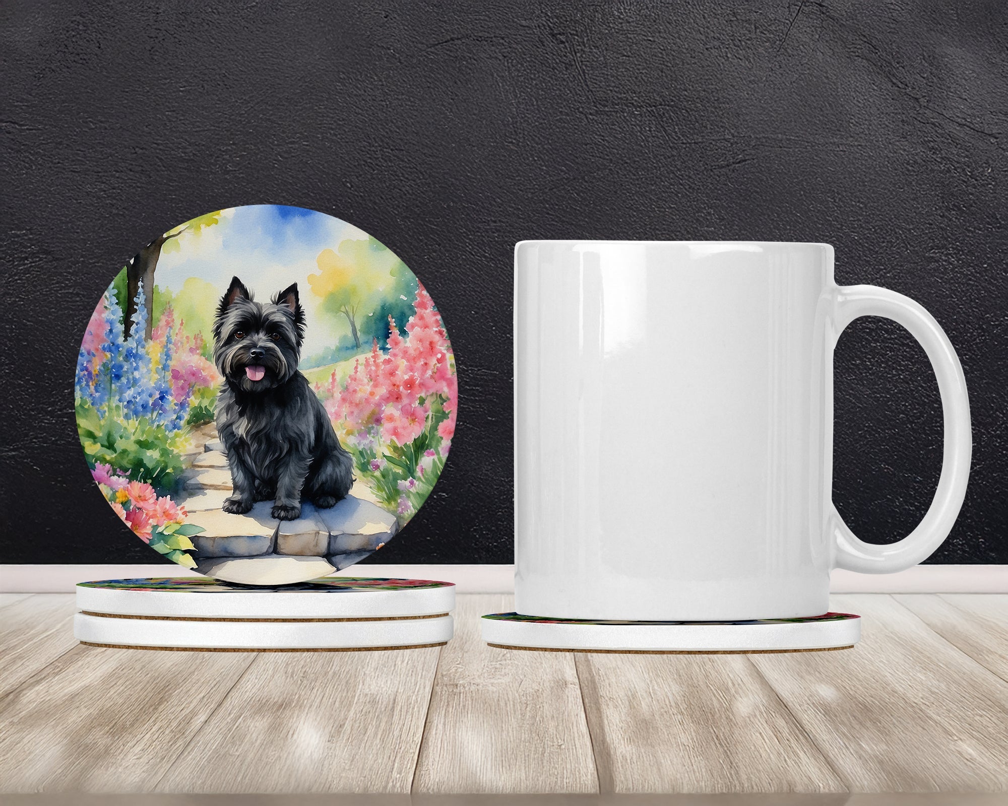 Cairn Terrier Spring Path Large Sandstone Coasters Pack of 4 Absorbent Round Coasters Decor Gifts for Men or Women, 4 in, Multicolor