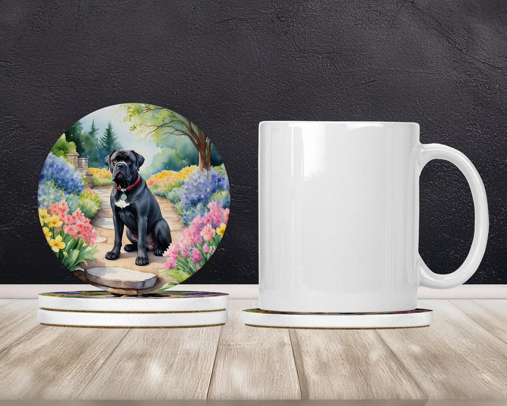 Cane Corso Spring Path Large Sandstone Coasters Pack of 4 Absorbent Round Coasters Decor Gifts for Men or Women, 4 in, Multicolor