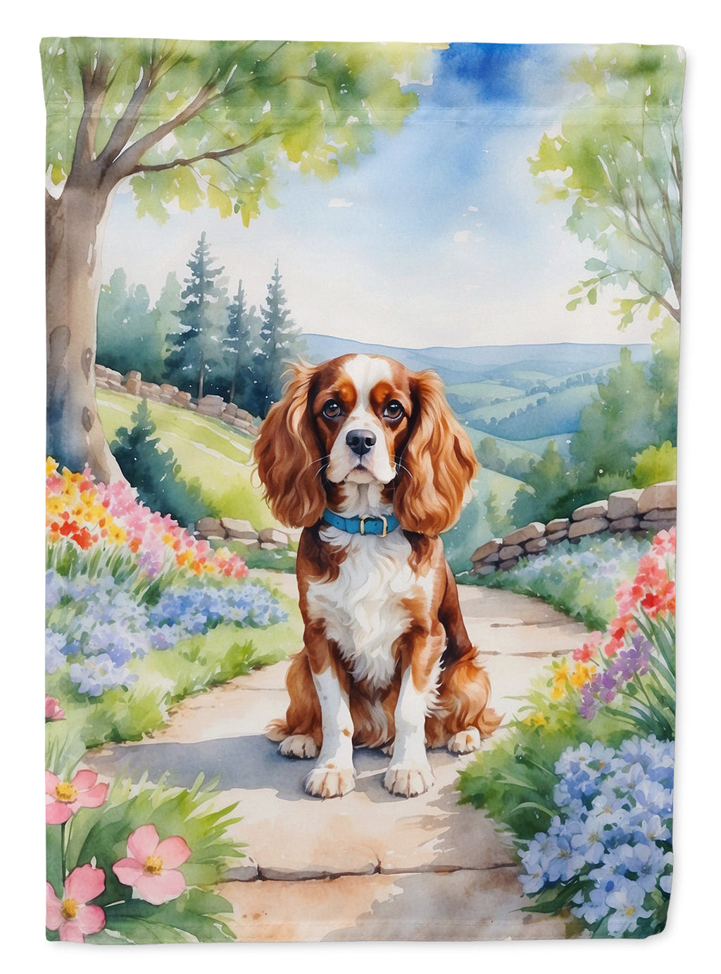 Cavalier Spaniel Spring Path Garden Flag Mailbox Decorative Yard Banner Outside Patio Artwork for Flower Beds, Garden Size, Multicolor