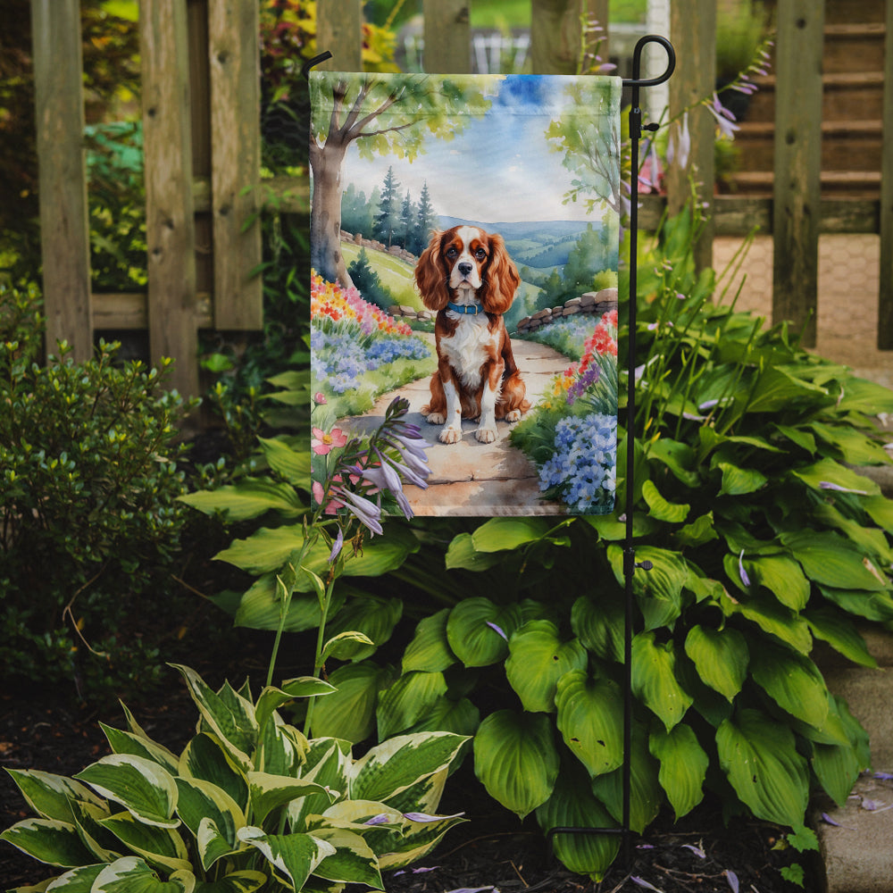 Cavalier Spaniel Spring Path Garden Flag Mailbox Decorative Yard Banner Outside Patio Artwork for Flower Beds, Garden Size, Multicolor