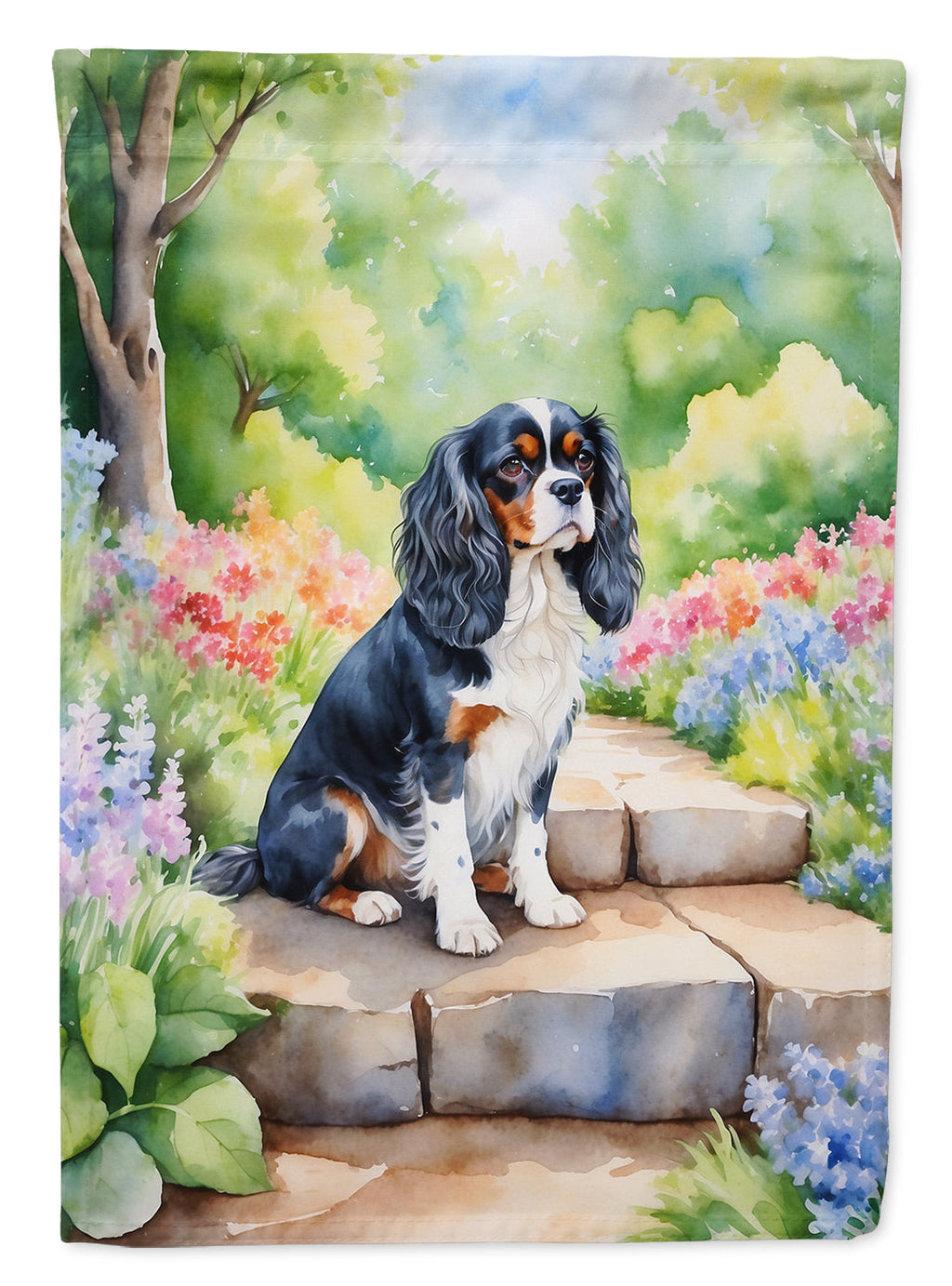 Cavalier Spaniel Spring Path Garden Flag Mailbox Decorative Yard Banner Outside Patio Artwork for Flower Beds, Garden Size, Multicolor