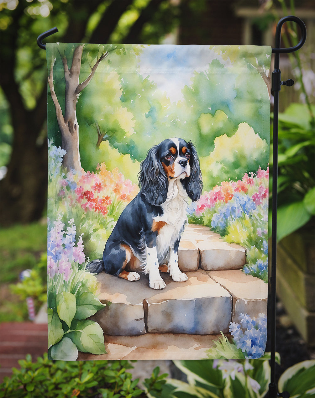 Cavalier Spaniel Spring Path Garden Flag Mailbox Decorative Yard Banner Outside Patio Artwork for Flower Beds, Garden Size, Multicolor
