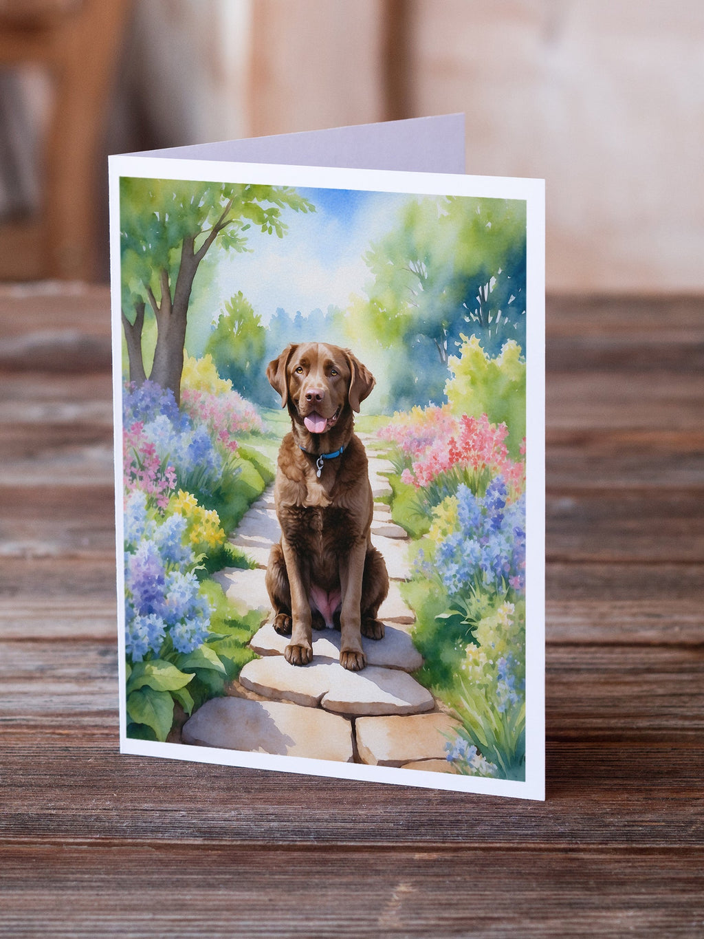 Chesapeake Bay Retriever Spring Path Greeting Cards Pack of 8 Blank Cards with Envelopes Whimsical A7 Size 5x7