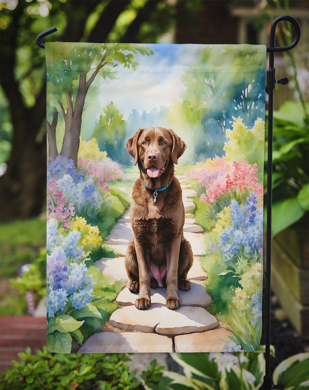 Chesapeake Bay Retriever Spring Path Garden Flag Mailbox Decorative Yard Banner Outside Patio Artwork for Flower Beds, Garden Size, Multicolor