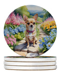 Chihuahua Spring Path Large Sandstone Coasters Pack of 4 Absorbent Round Coasters Decor Gifts for Men or Women, 4 in, Multicolor