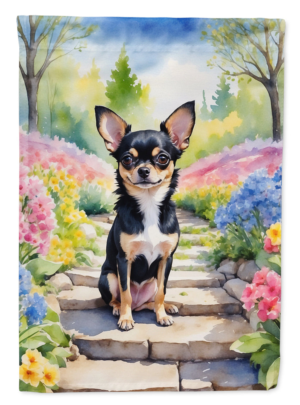 Chihuahua Spring Path Garden Flag Mailbox Decorative Yard Banner Outside Patio Artwork for Flower Beds, Garden Size, Multicolor