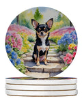 Chihuahua Spring Path Large Sandstone Coasters Pack of 4 Absorbent Round Coasters Decor Gifts for Men or Women, 4 in, Multicolor