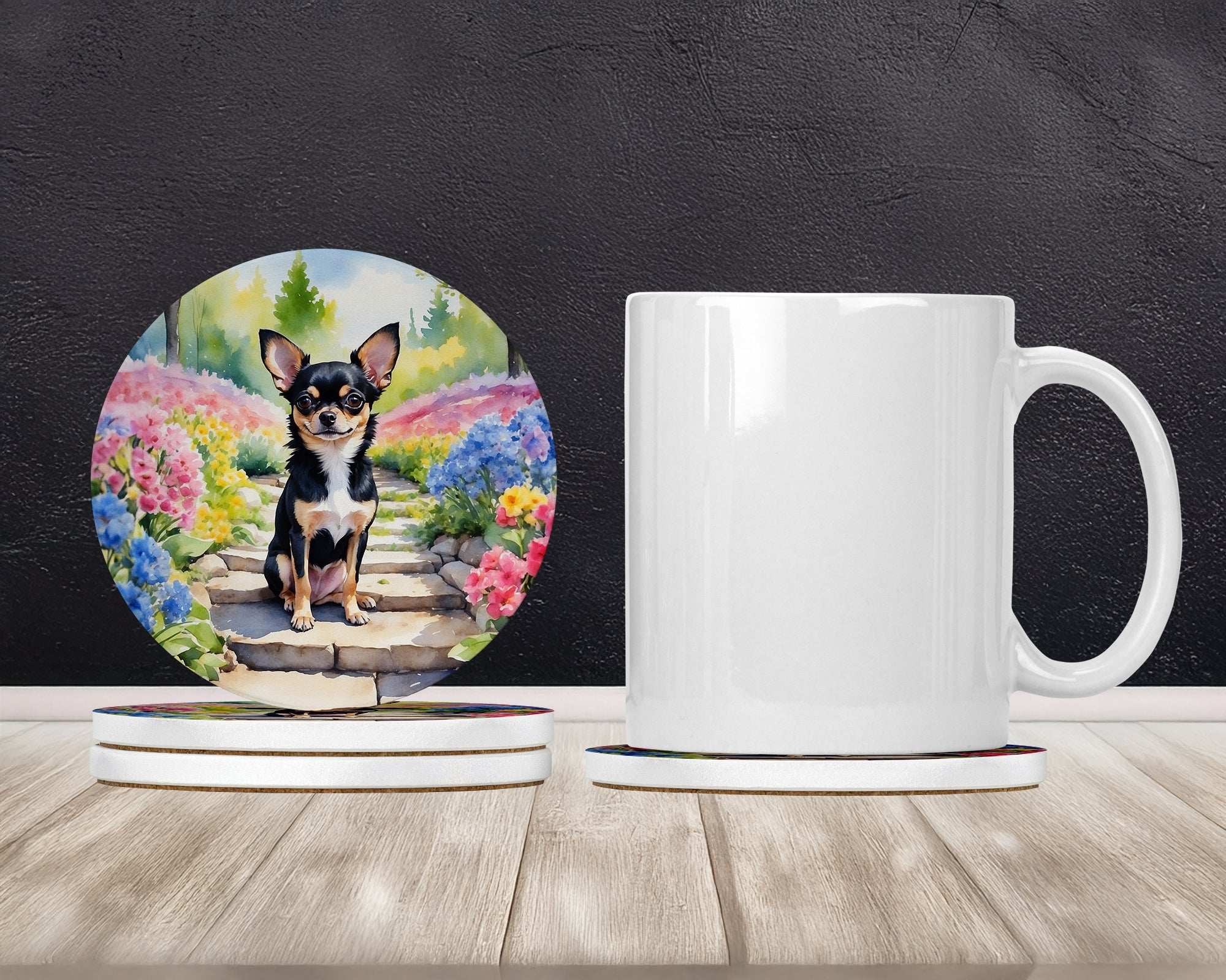 Chihuahua Spring Path Large Sandstone Coasters Pack of 4 Absorbent Round Coasters Decor Gifts for Men or Women, 4 in, Multicolor