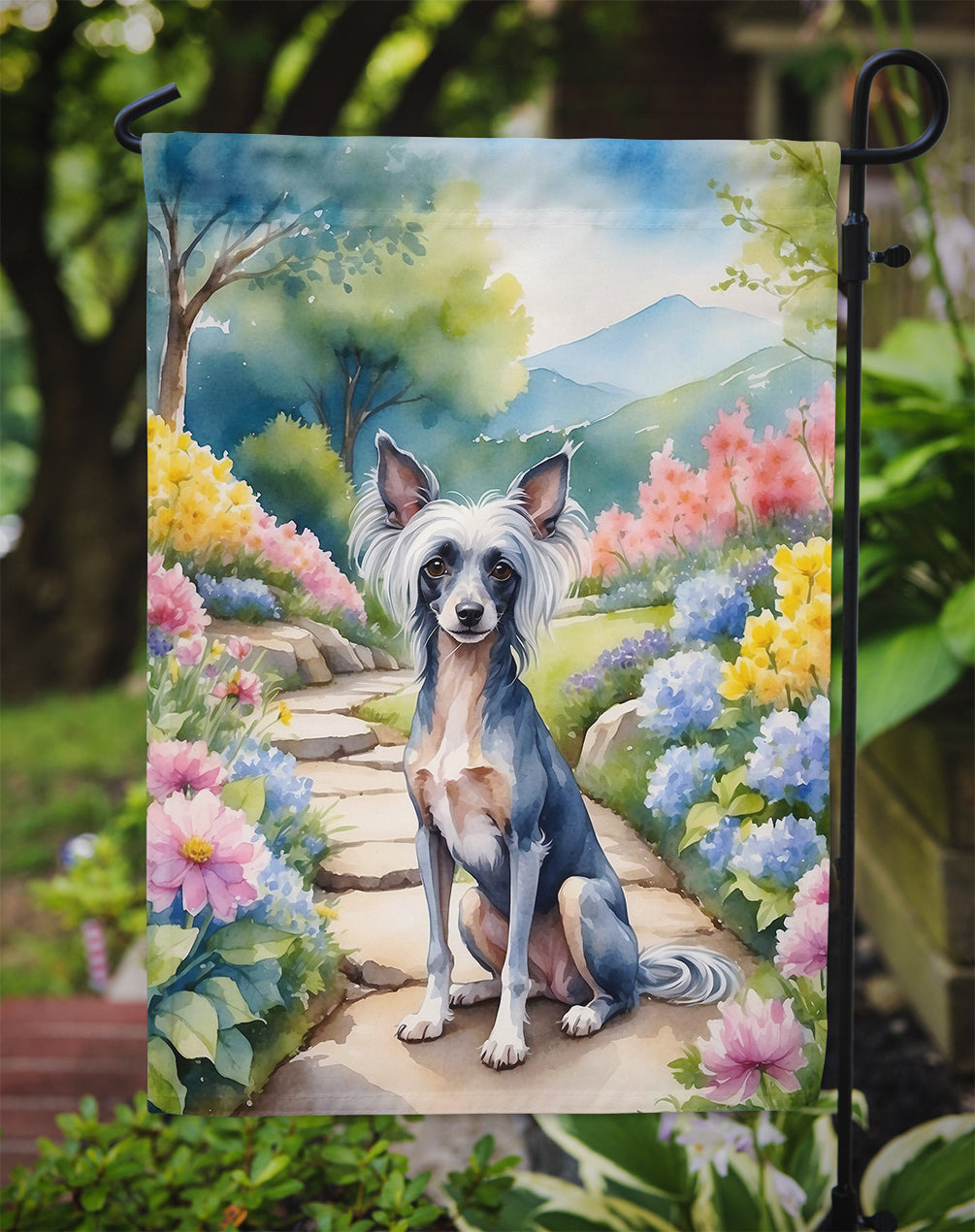 Chinese Crested Spring Path Garden Flag Mailbox Decorative Yard Banner Outside Patio Artwork for Flower Beds, Garden Size, Multicolor