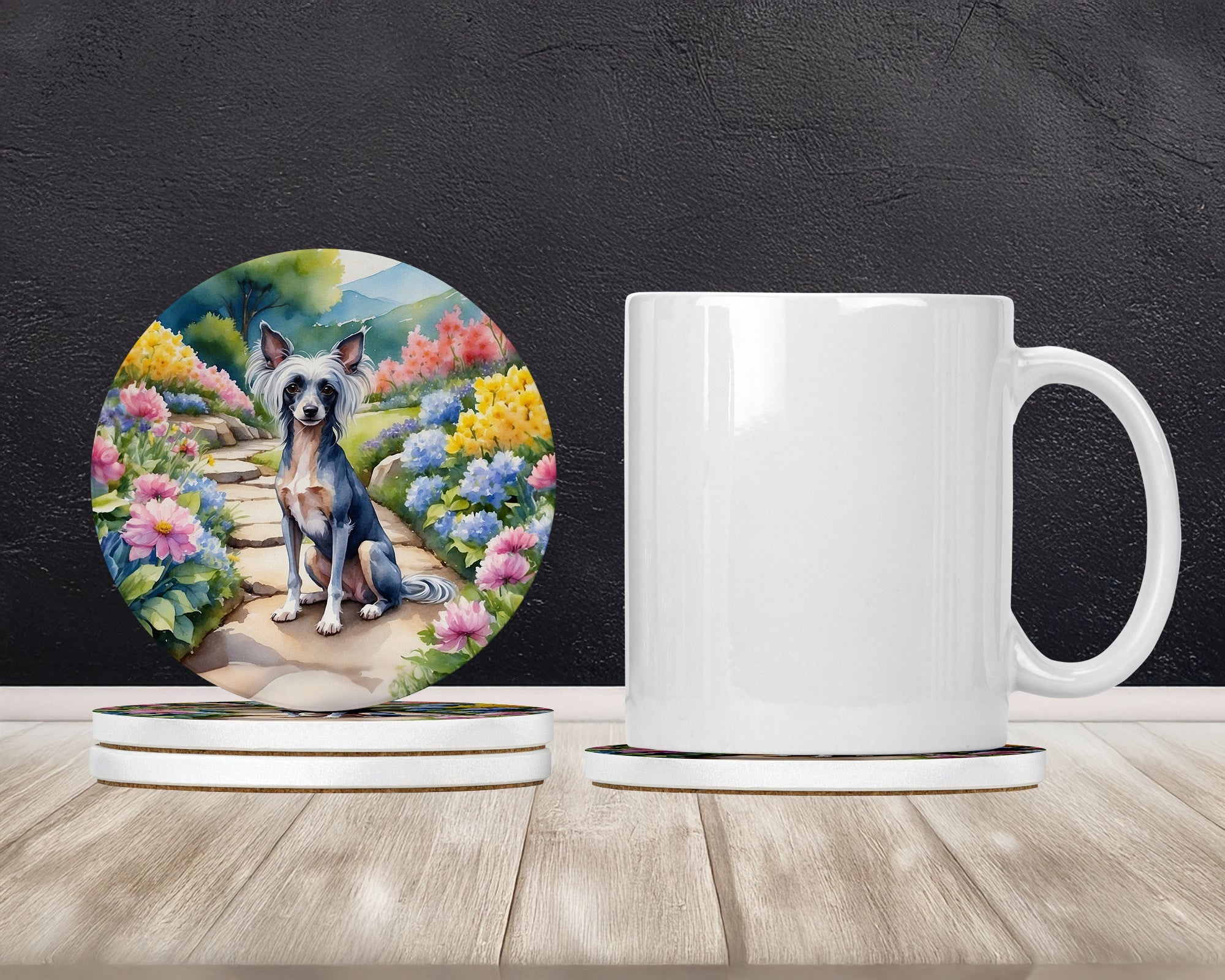 Chinese Crested Spring Path Large Sandstone Coasters Pack of 4 Absorbent Round Coasters Decor Gifts for Men or Women, 4 in, Multicolor