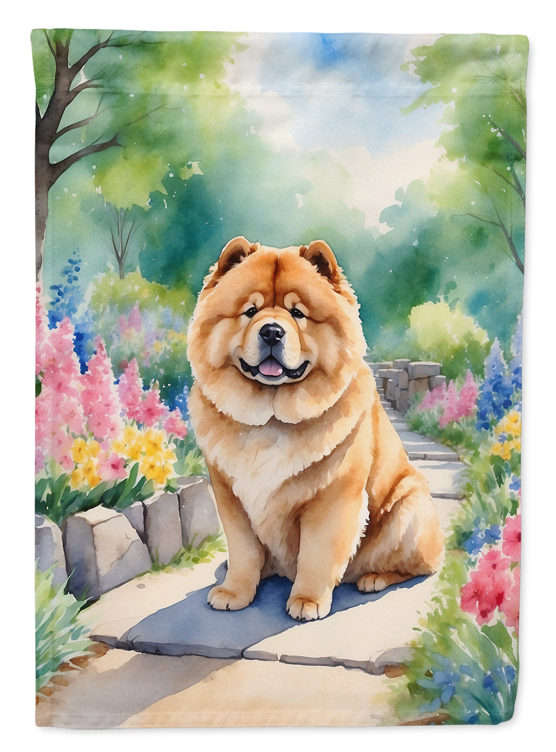 Chow Chow Spring Path House Flag 28x40 Porch Sleeve Pole Decorative Outside Yard Banner Artwork Wall Hanging, Polyester