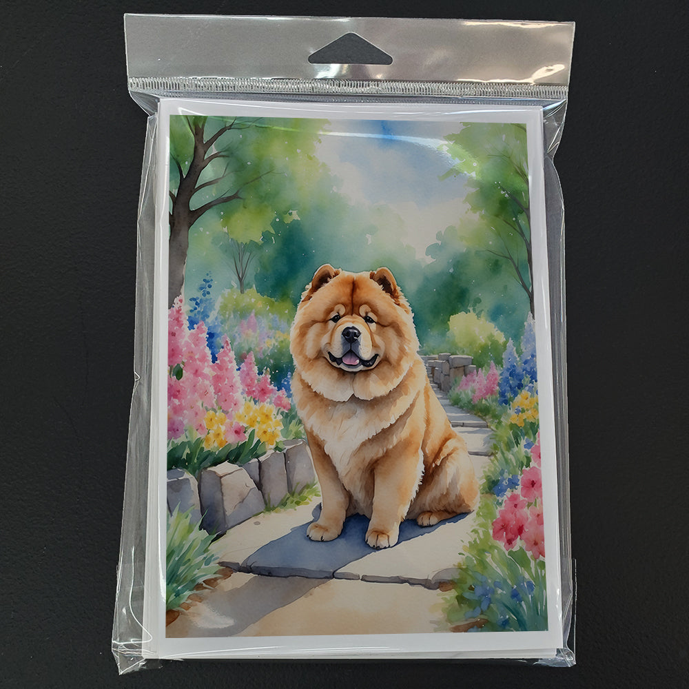 Chow Chow Spring Path Greeting Cards Pack of 8 Blank Cards with Envelopes Whimsical A7 Size 5x7