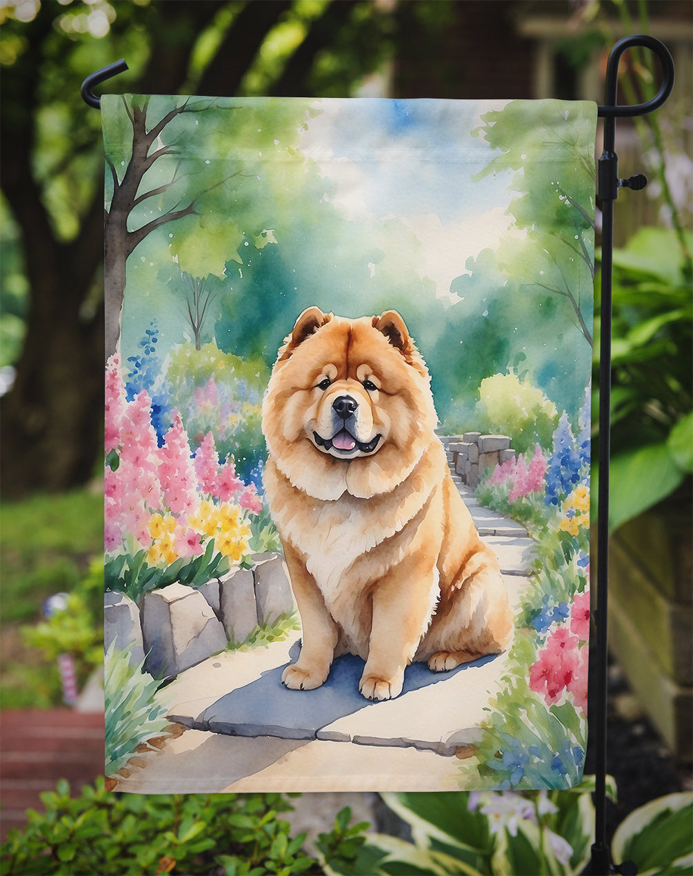 Chow Chow Spring Path Garden Flag Mailbox Decorative Yard Banner Outside Patio Artwork for Flower Beds, Garden Size, Multicolor