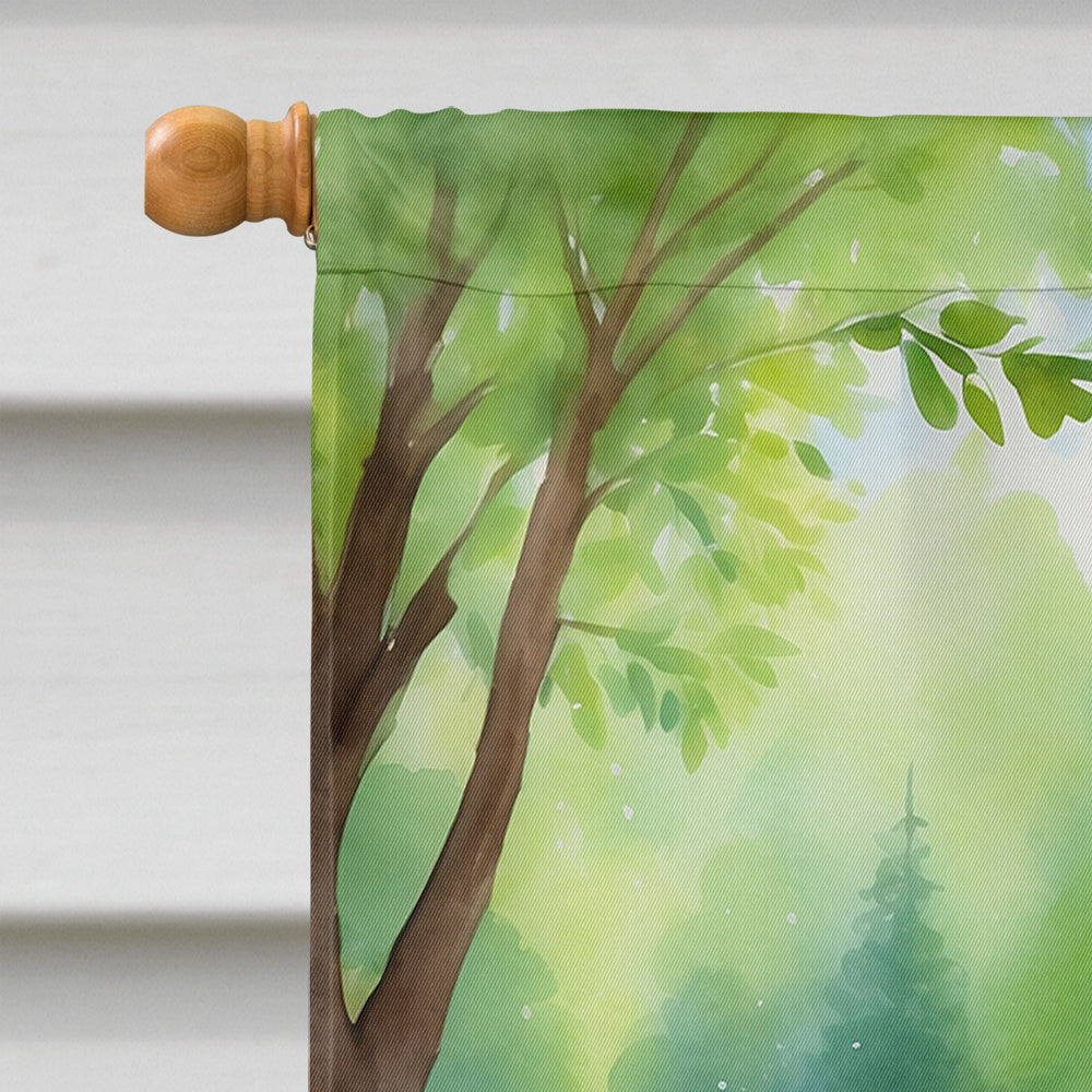 Chow Chow Spring Path House Flag 28x40 Porch Sleeve Pole Decorative Outside Yard Banner Artwork Wall Hanging, Polyester