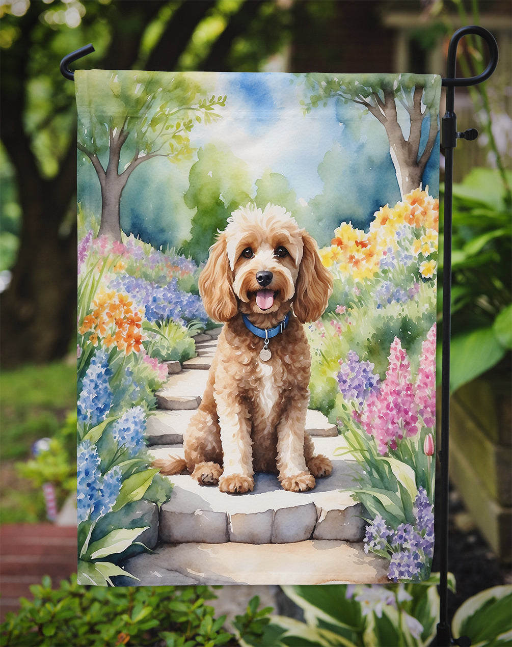 Cockapoo Spring Path Garden Flag Mailbox Decorative Yard Banner Outside Patio Artwork for Flower Beds, Garden Size, Multicolor