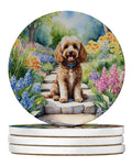 Cockapoo Spring Path Large Sandstone Coasters Pack of 4 Absorbent Round Coasters Decor Gifts for Men or Women, 4 in, Multicolor
